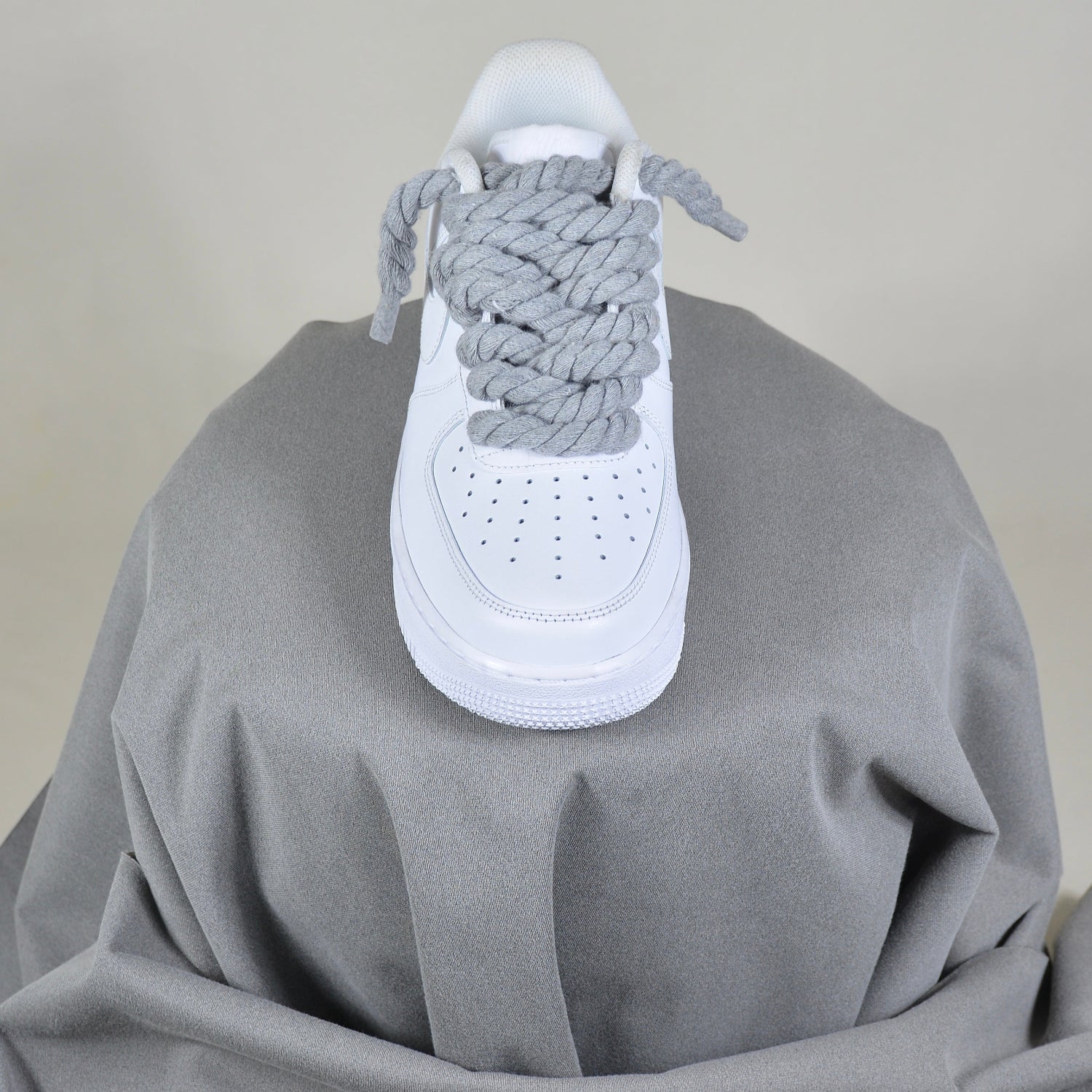 Pantofi Sport Nike Air Force 1 Low Custom Rope Laces Grey-Siret gros gri deschis