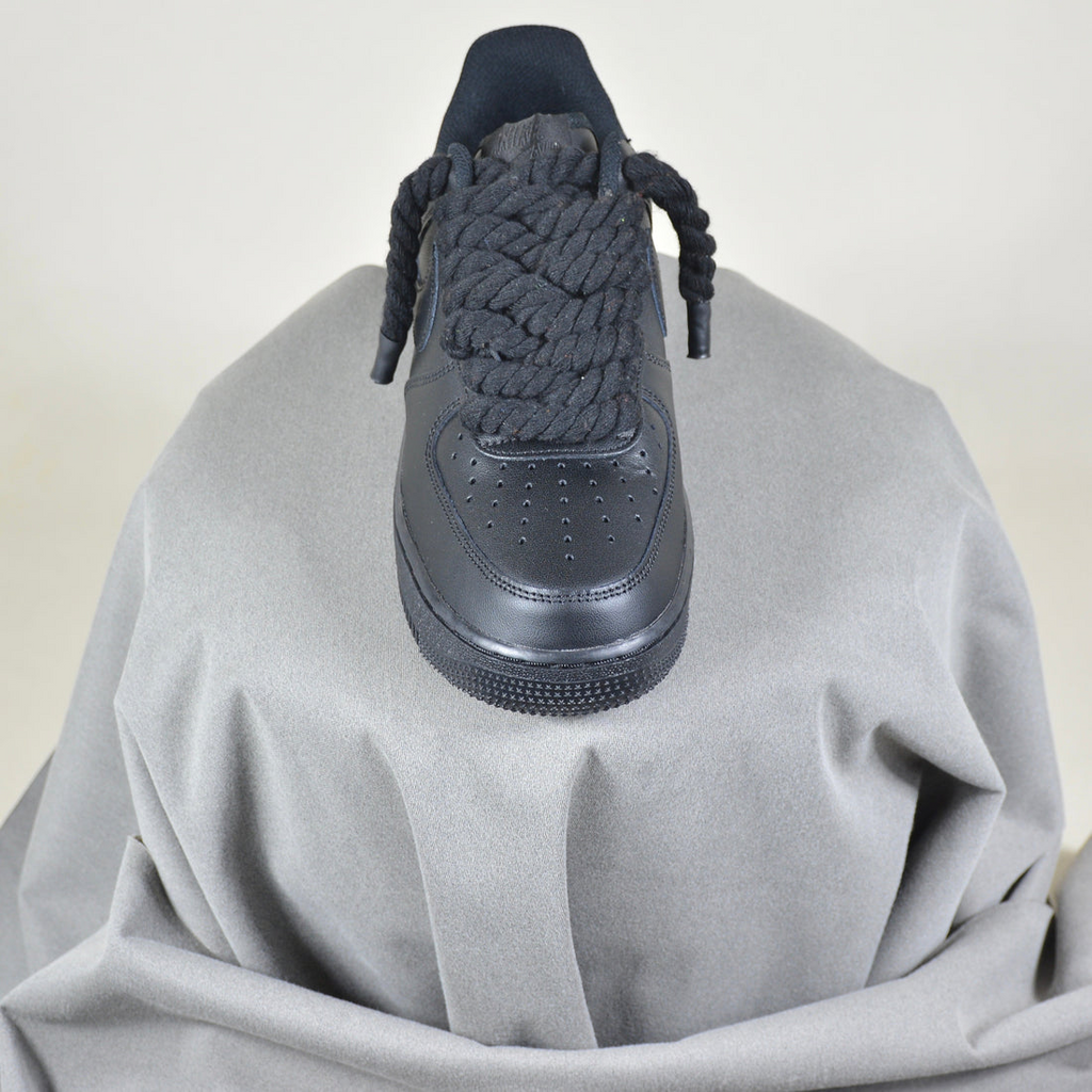 Pantofi Sport Nike Air Force 1 Low Custom Triple Black Rope Laces