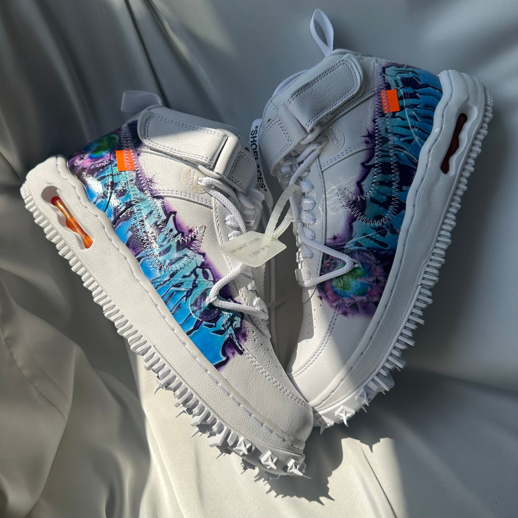 Pantofi Sport Nike Air Force 1 Mid x Off-White Grafitti Multicolor Alb-Albastru