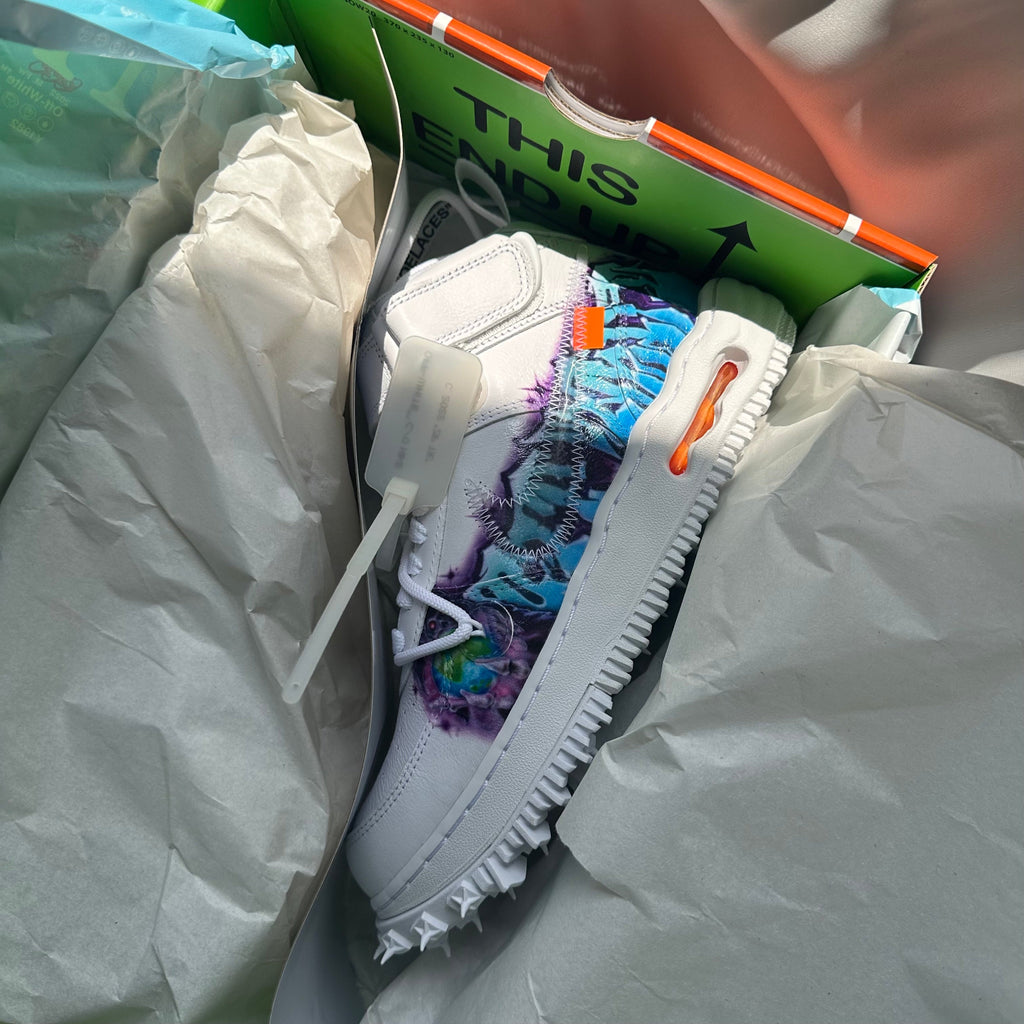 Pantofi Sport Nike Air Force 1 Mid x Off-White Grafitti Multicolor Alb-Albastru