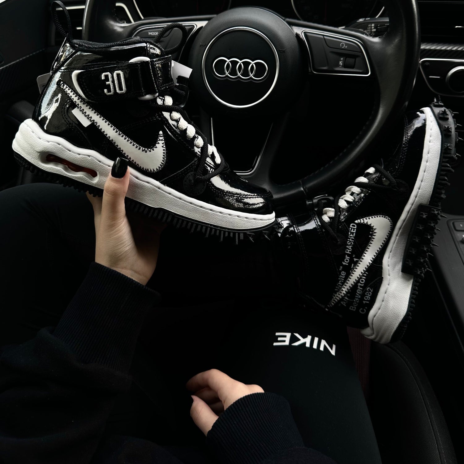 Pantofi Sport Nike Air Force 1 Mid x Off-White Black Sheed Negru