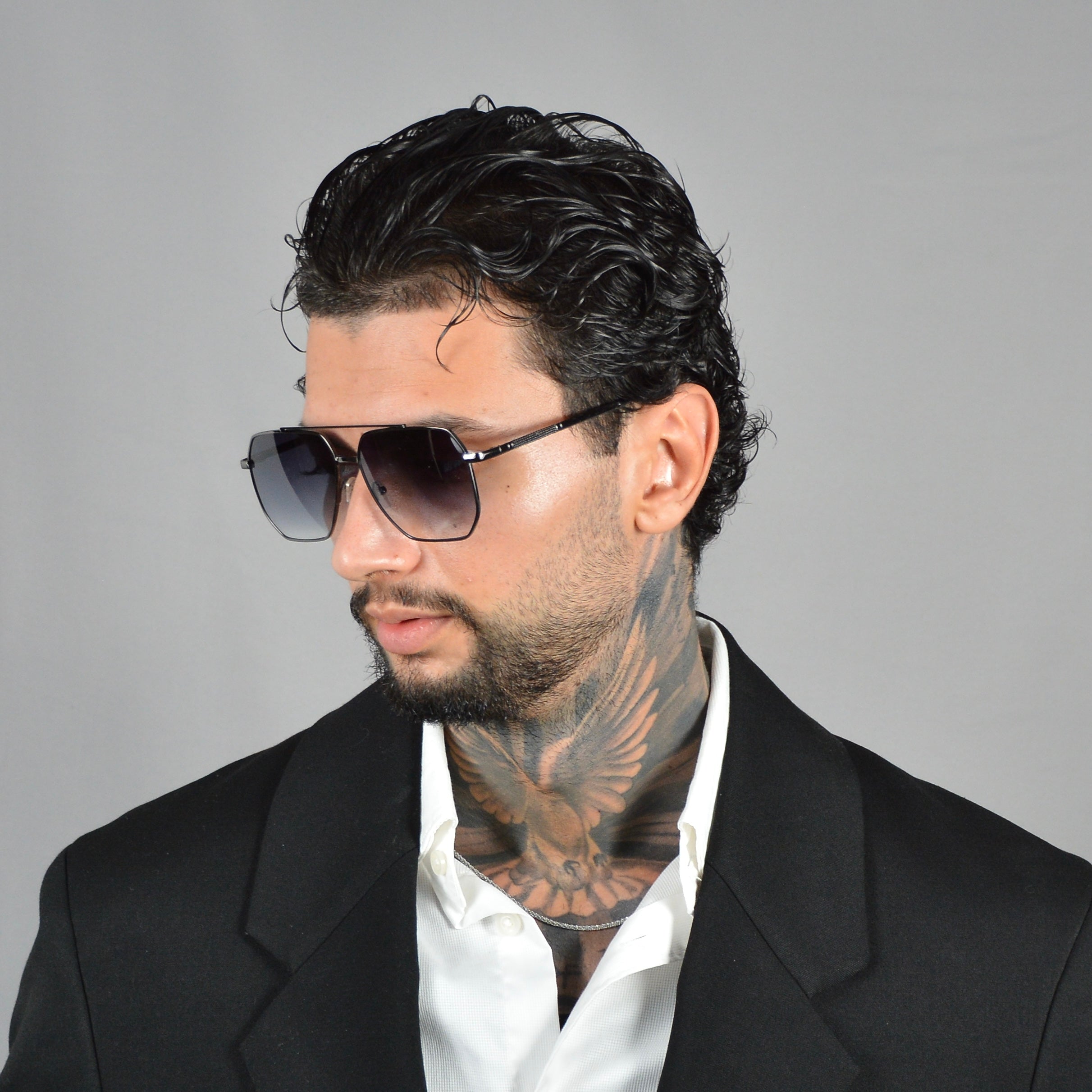 Ochelari de Soare Aviator Hexagonali Gun Grey Barbat