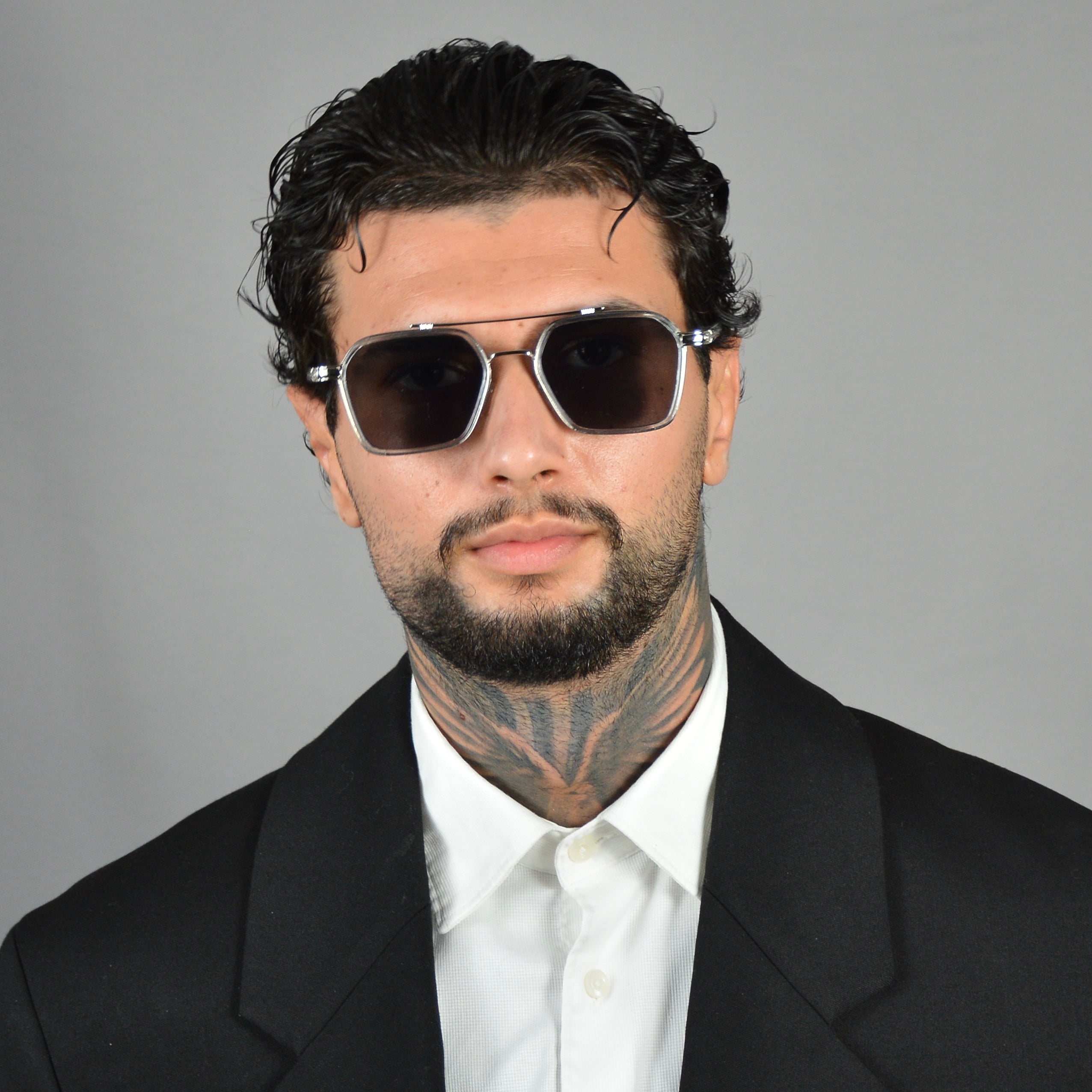 Ochelari de Soare Barbati Retro Black Hexagonali Rama Transparenta