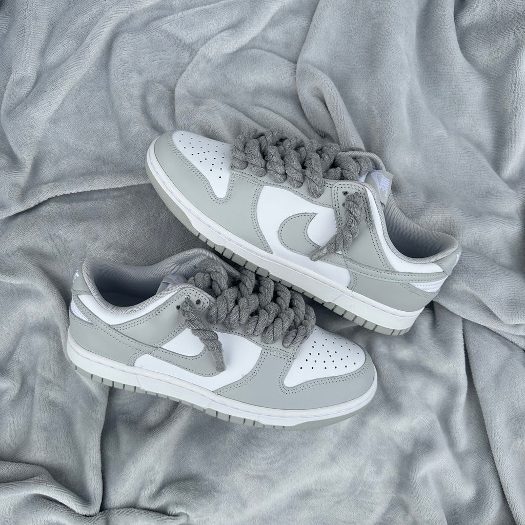 Pantofi Sport Nike Dunk Low Grey Custom Rope Laces-Siret Gros Gri