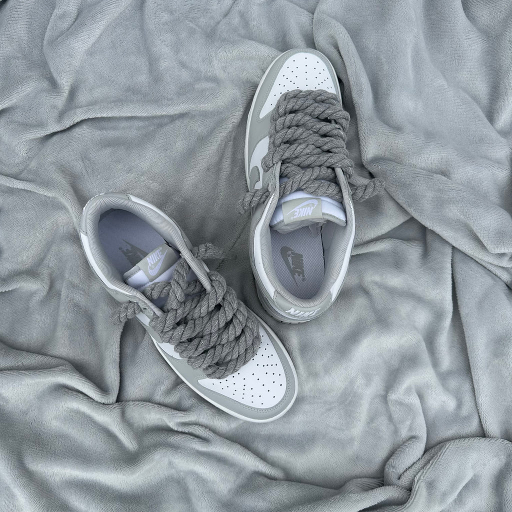 Pantofi Sport Nike Dunk Low Grey Custom Rope Laces-Siret Gros Gri