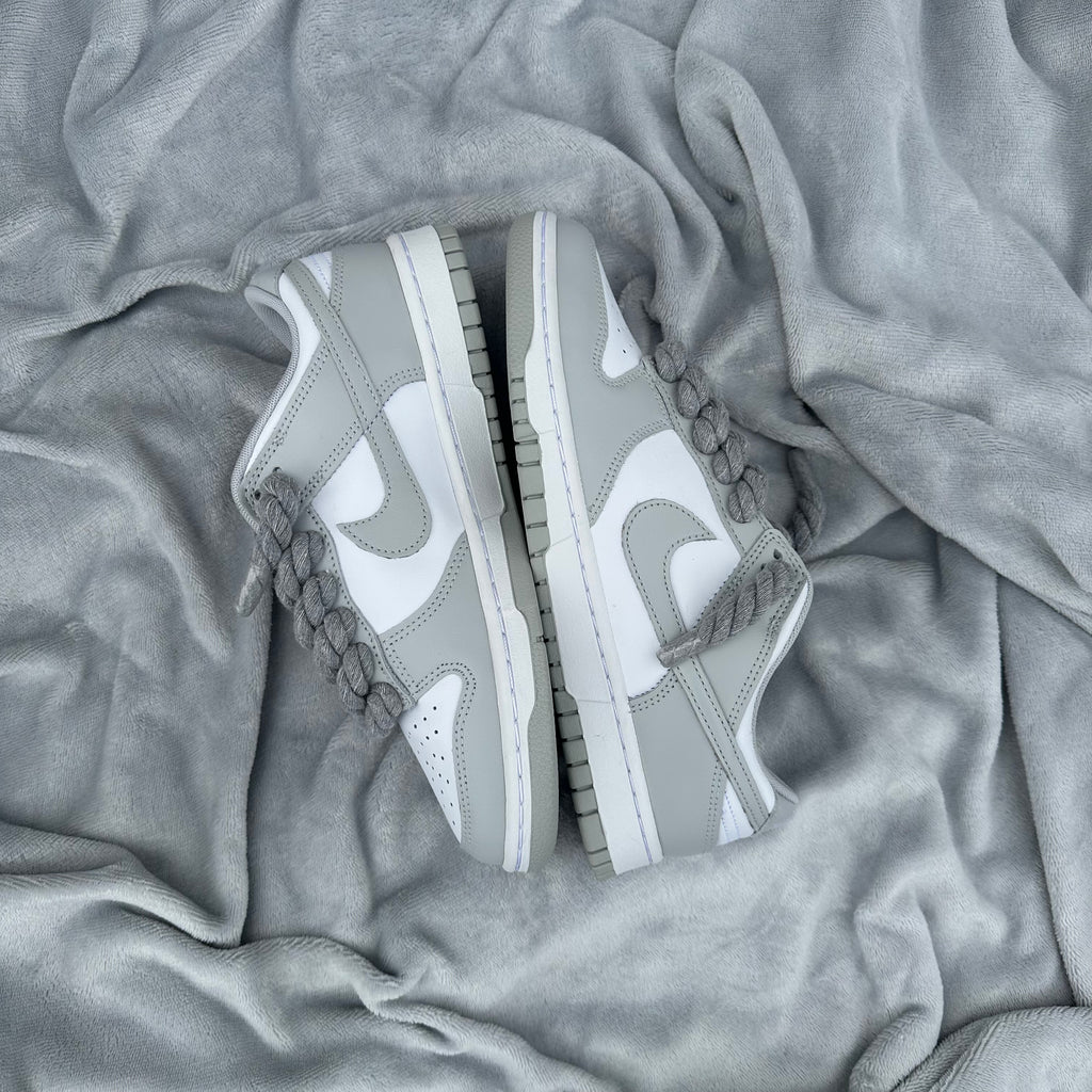 Pantofi Sport Nike Dunk Low Grey Custom Rope Laces-Siret Gros Gri