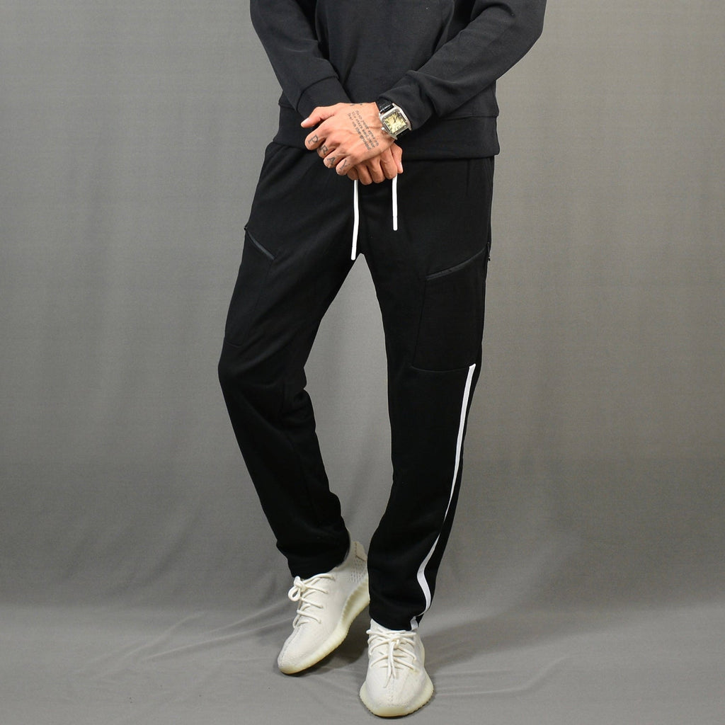 Pantaloni Casual Sport cu Dunga Negru