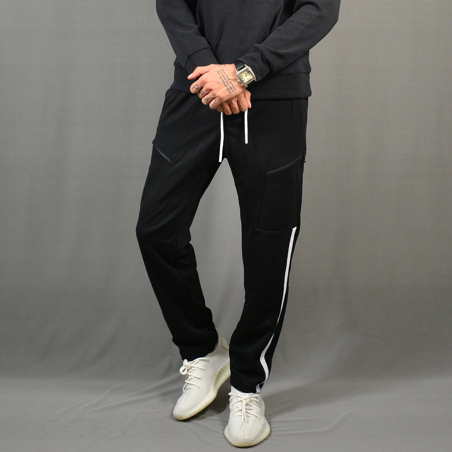 Pantaloni Casual Sport cu Dunga Negru