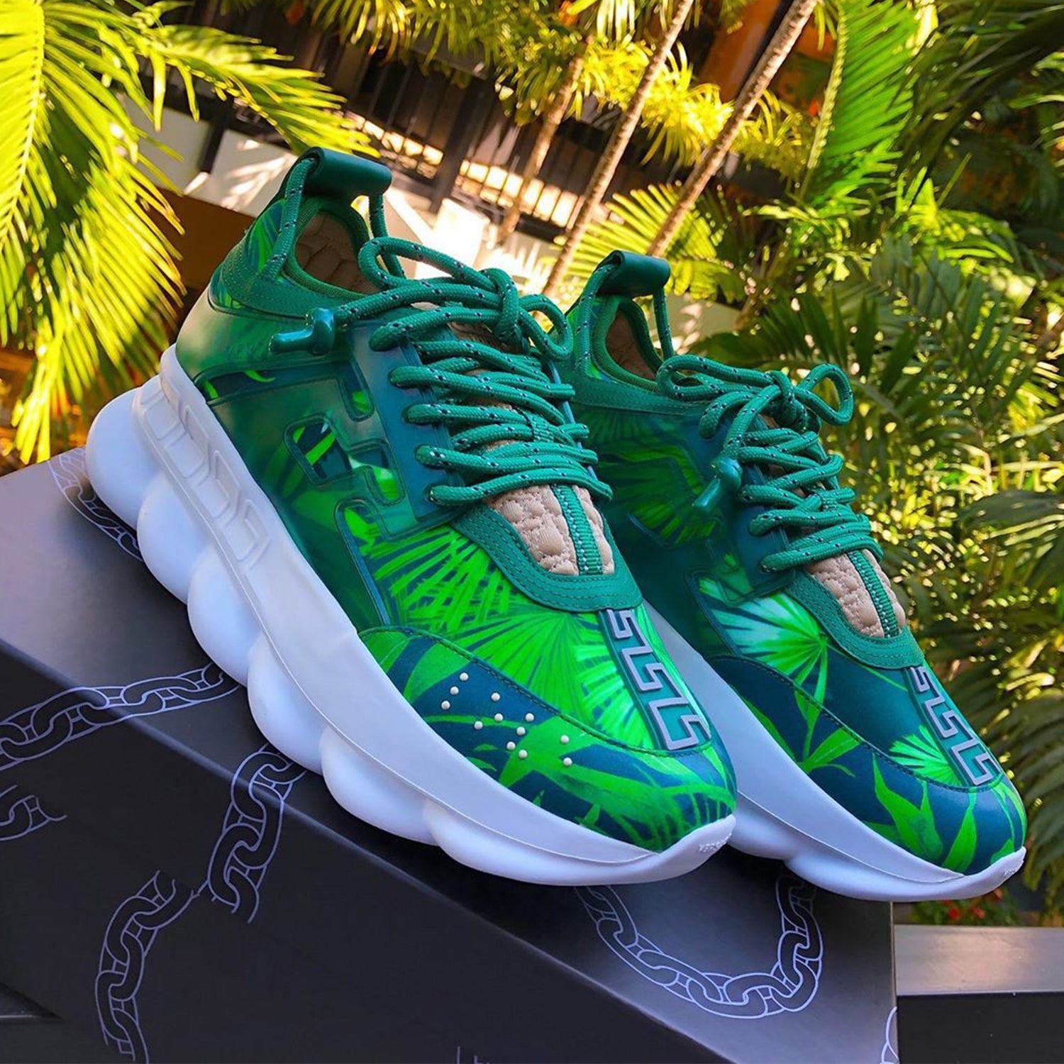Pantofi Sport Versace Chain Reaction Concepts JLO 2000 Jungle Tropical Green-Emerald