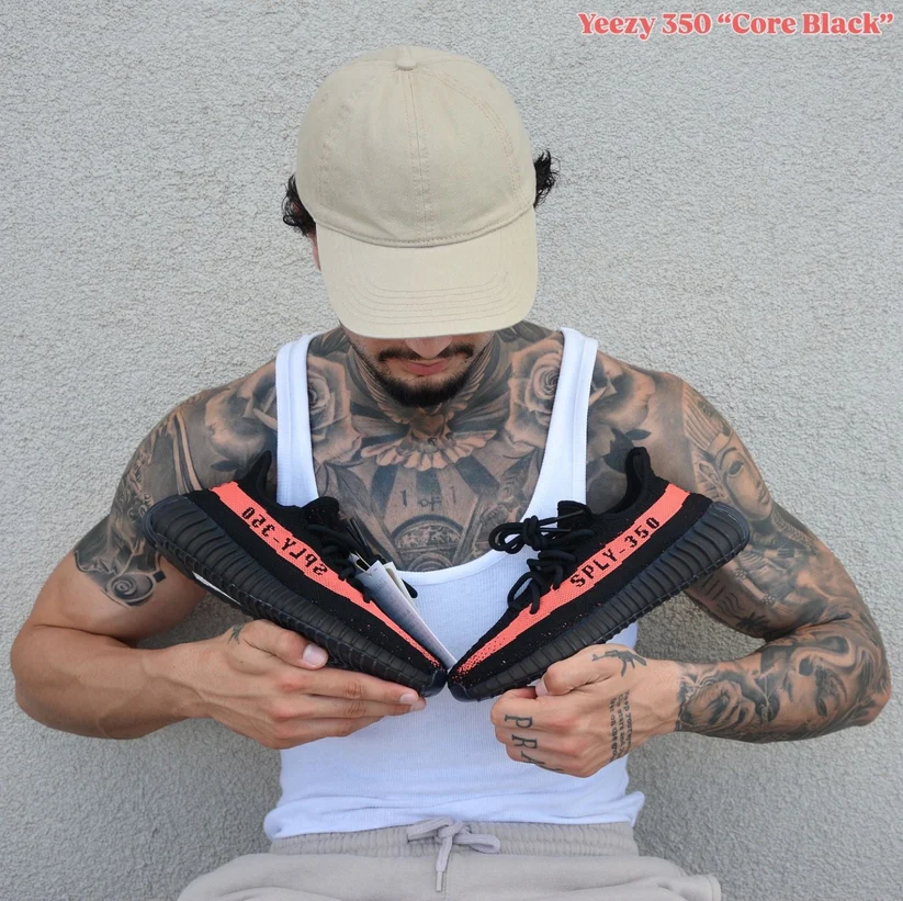 Pantofi Sport Yeezy Boost 350 V2 Core Black-Red Stripe  BY9612